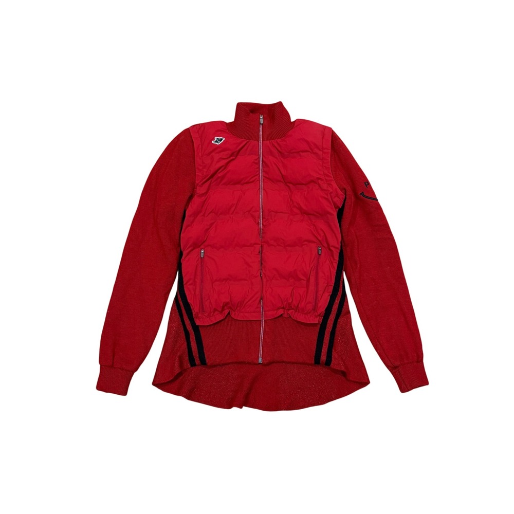 Pearly Gates Red Layered Quilting Padding Knit Cardigan Wool Zip Jacket 2 Golf